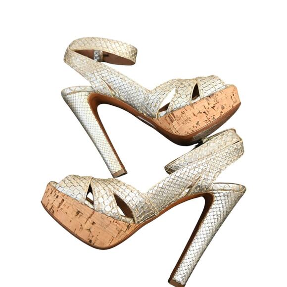 ALAIA Python Snakeskin Platform Peep Toe Heels Sandals Size 36 Gold Ankle Strap - Picture 6 of 11